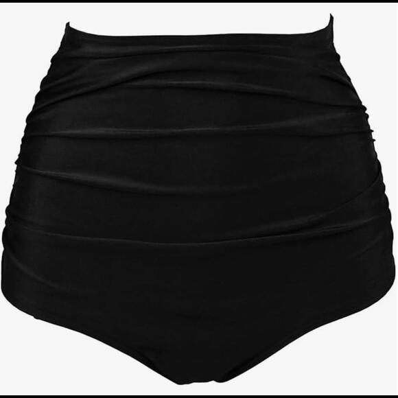NWOT Retro High Waisted Bikini Bottom Ruched Swim Brief S - Picture 1 of 2